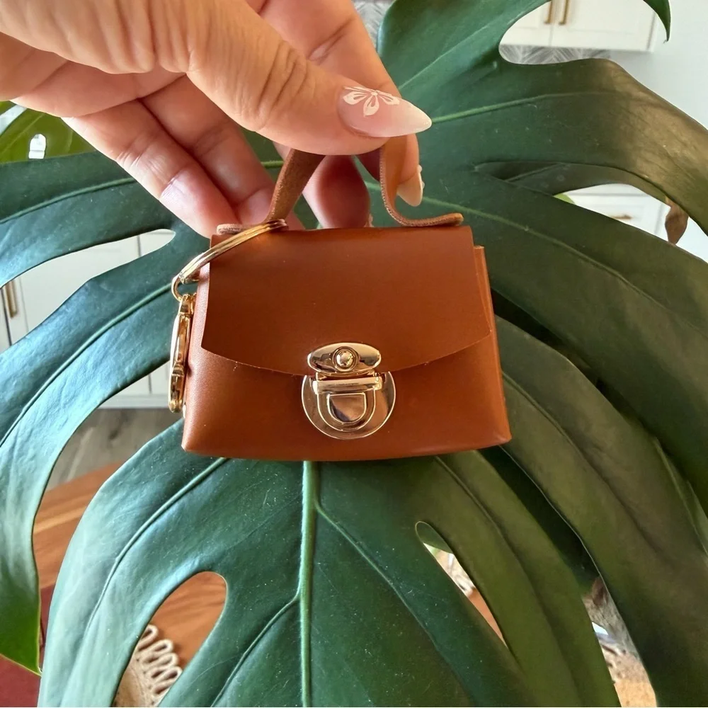 Brown Mini coin purse bag tote keychain